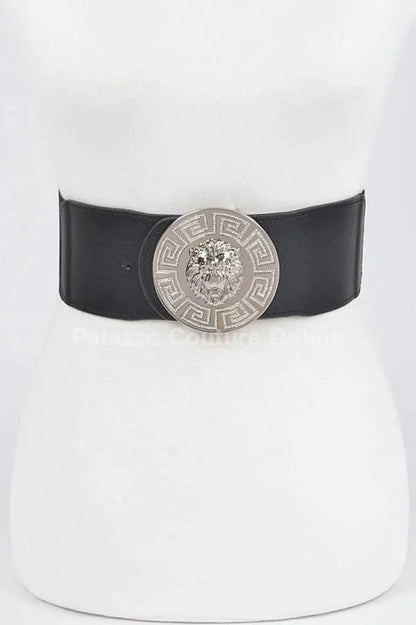 Lion Accent with Rhinestone Buckle Elastic Belt