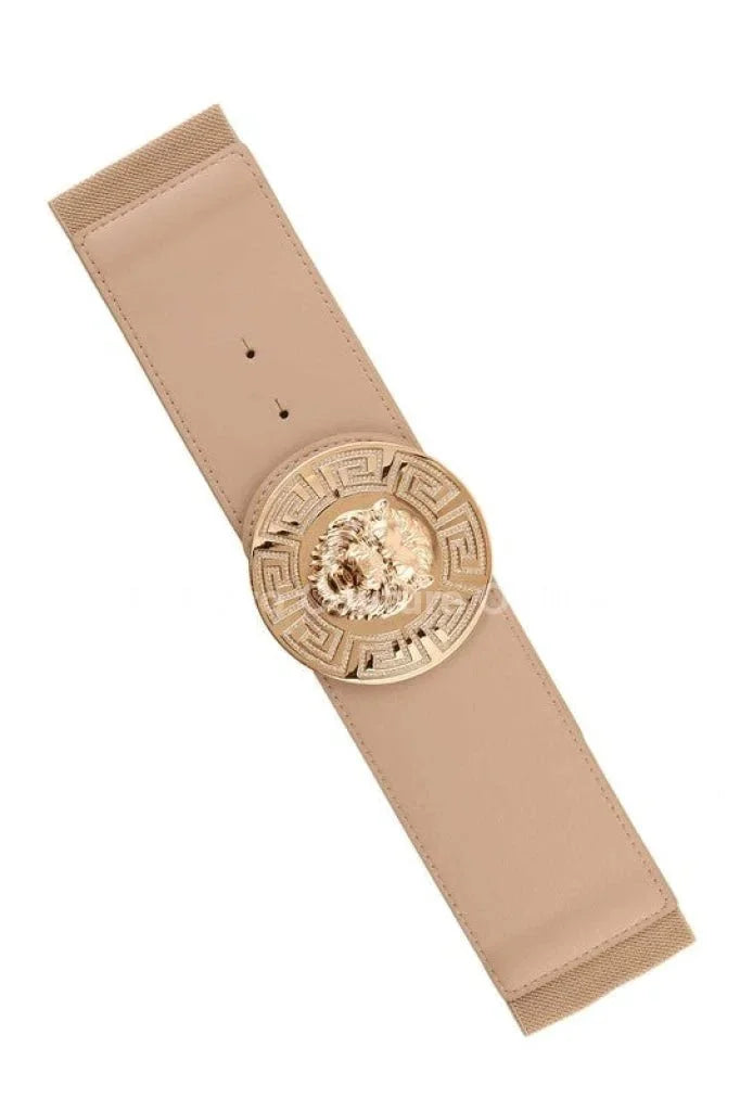 Lion Accent with Rhinestone Buckle Elastic Belt