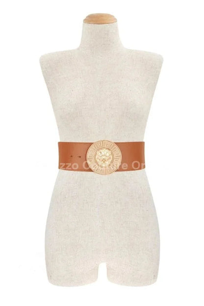 Lion Accent with Rhinestone Buckle Elastic Belt
