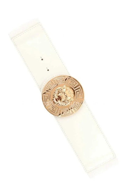 Lion Accent with Rhinestone Buckle Elastic Belt