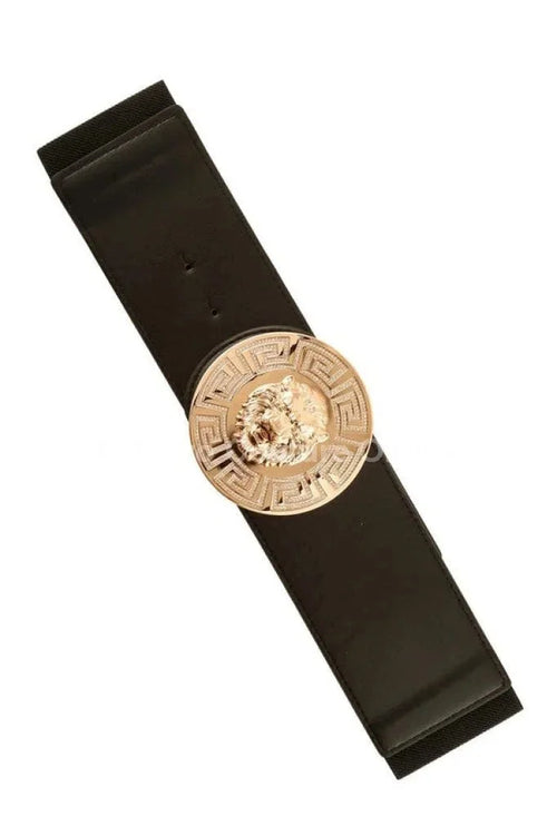 Lion Accent with Rhinestone Buckle Elastic Belt
