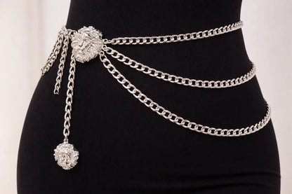Lioness Chain Belt with Draped Chains and Lion Detail