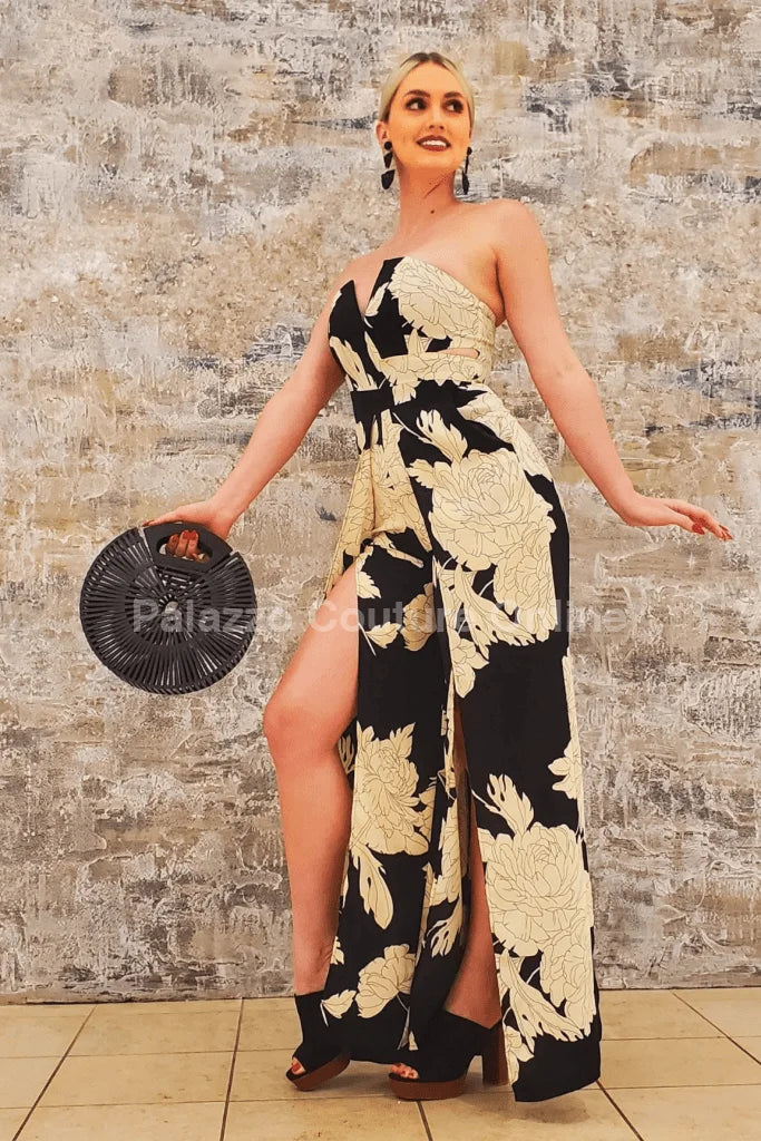 Little Secrets Print Jumpsuit (Black-Ivory