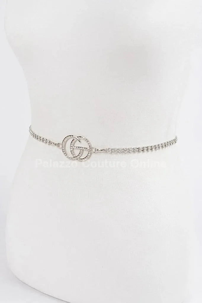 CG Logo Rhinestone Dainty Chain Belt (Silver)