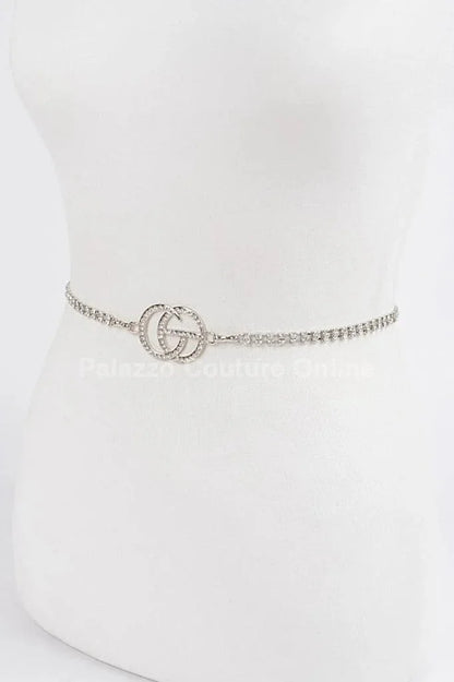 CG Logo Rhinestone Dainty Chain Belt (Silver)