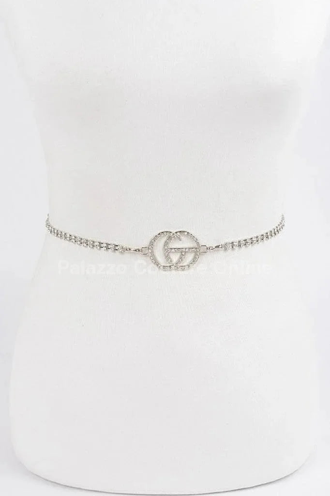 CG Logo Rhinestone Dainty Chain Belt (Silver)