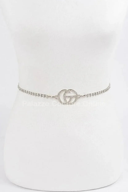 CG Logo Rhinestone Dainty Chain Belt (Silver)