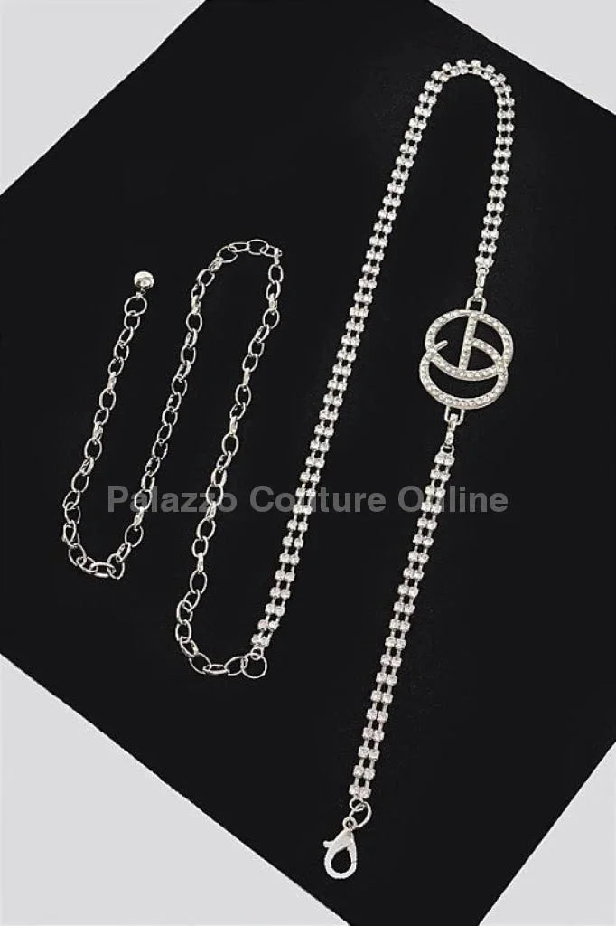 CG Logo Rhinestone Dainty Chain Belt (Silver)