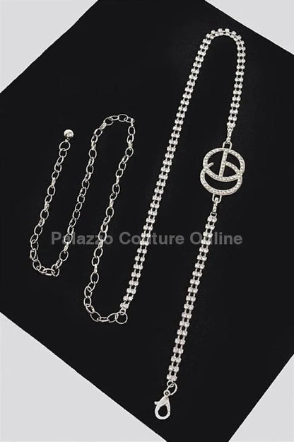 CG Logo Rhinestone Dainty Chain Belt (Silver)