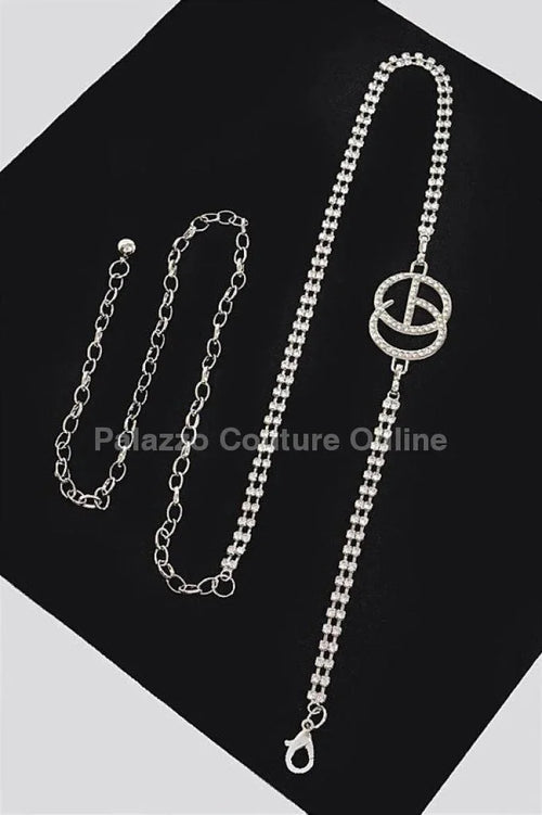 CG Logo Rhinestone Dainty Chain Belt (Silver)
