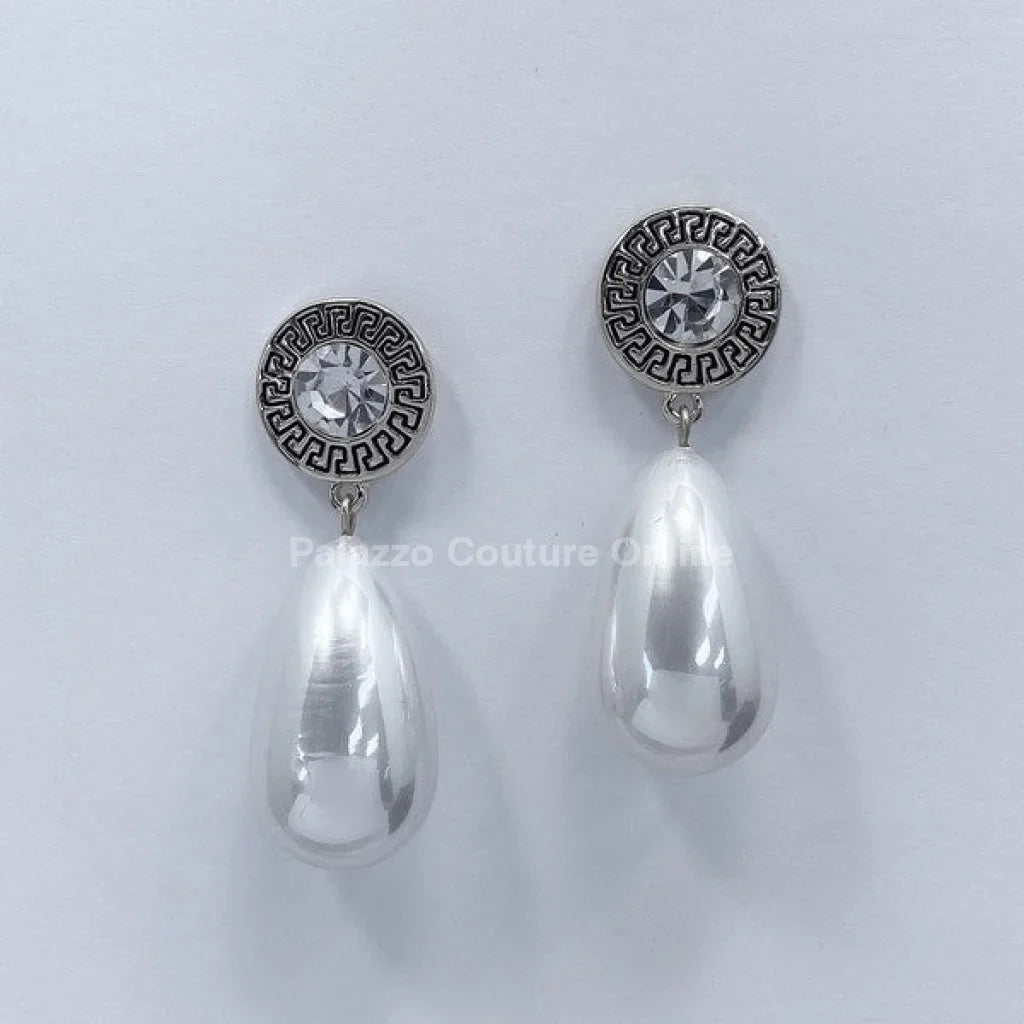 Long Pearl Greek Pattern Earring