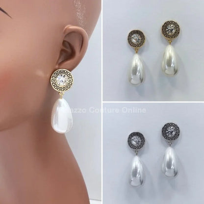Long Pearl Greek Pattern Earring