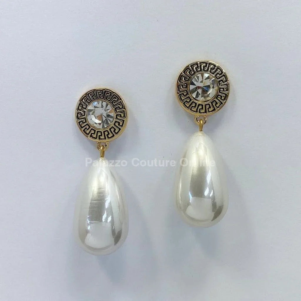 Long Pearl Greek Pattern Earring