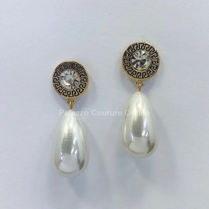 Long Pearl Greek Pattern Earring