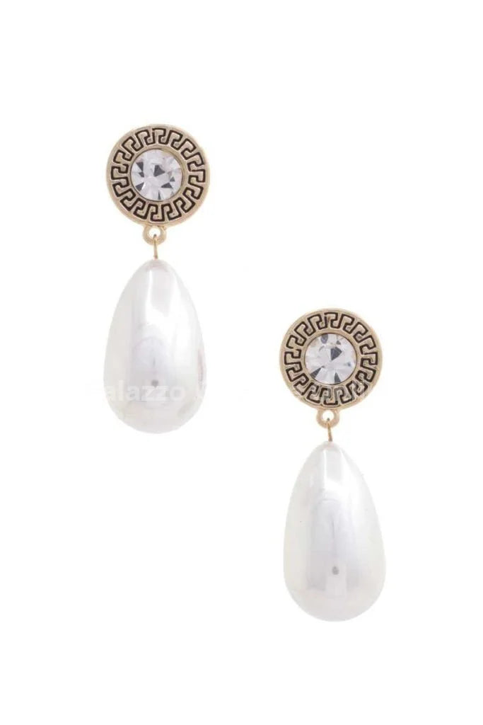 Long Pearl Greek Pattern Earring