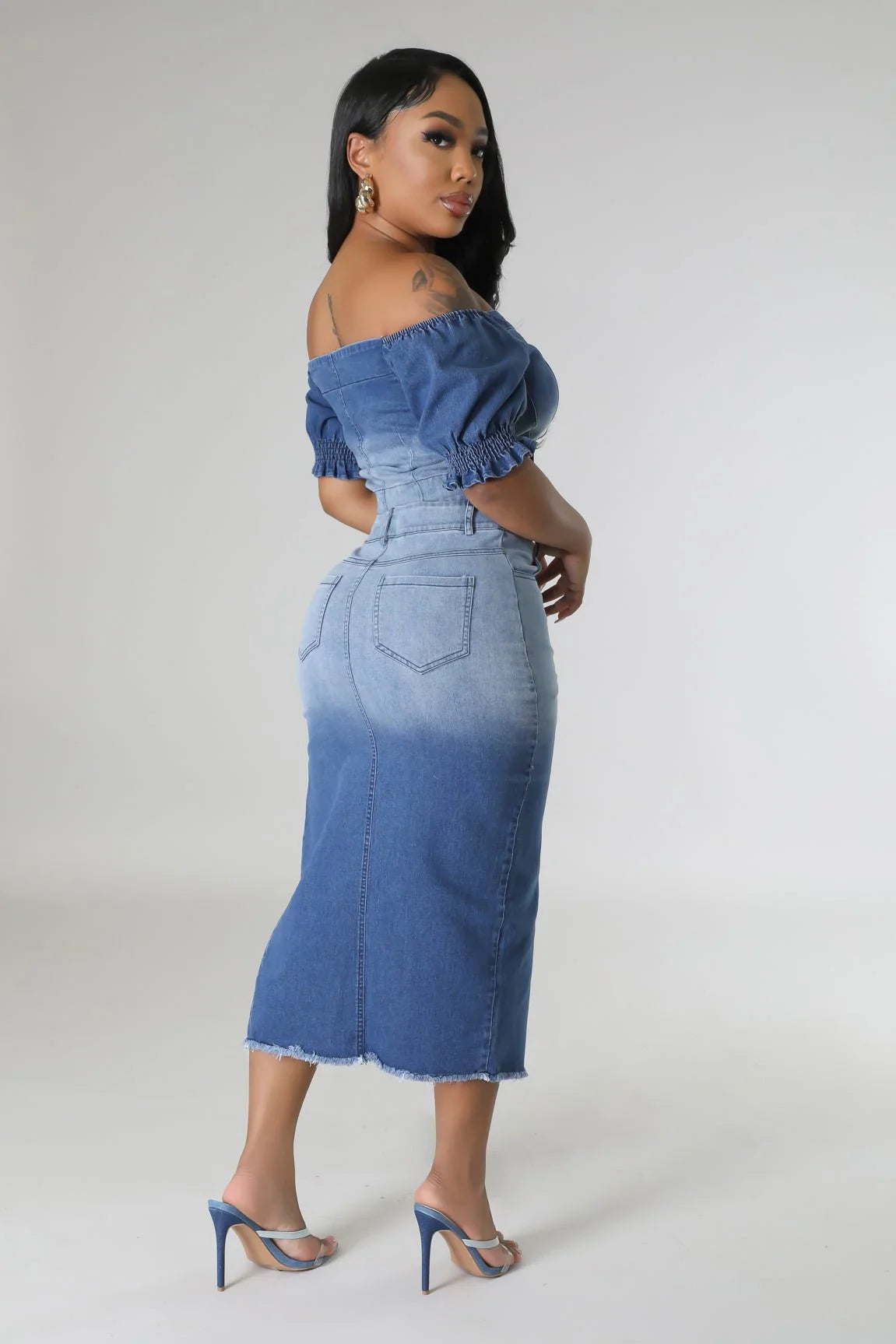 Lorena Baby Blue Skirt Set with V-Neck Top