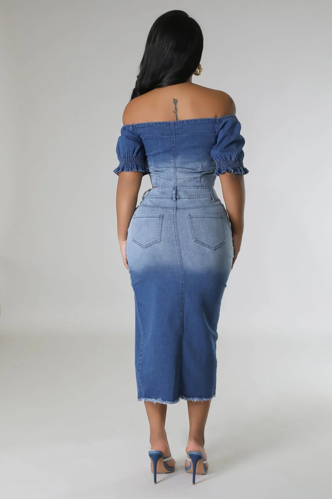 Lorena Baby Blue Skirt Set with V-Neck Top
