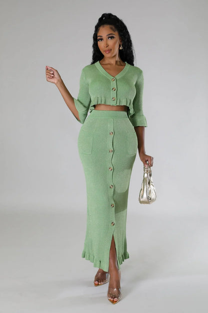 Lorena Baby Green Skirt Set with V-Neck Top