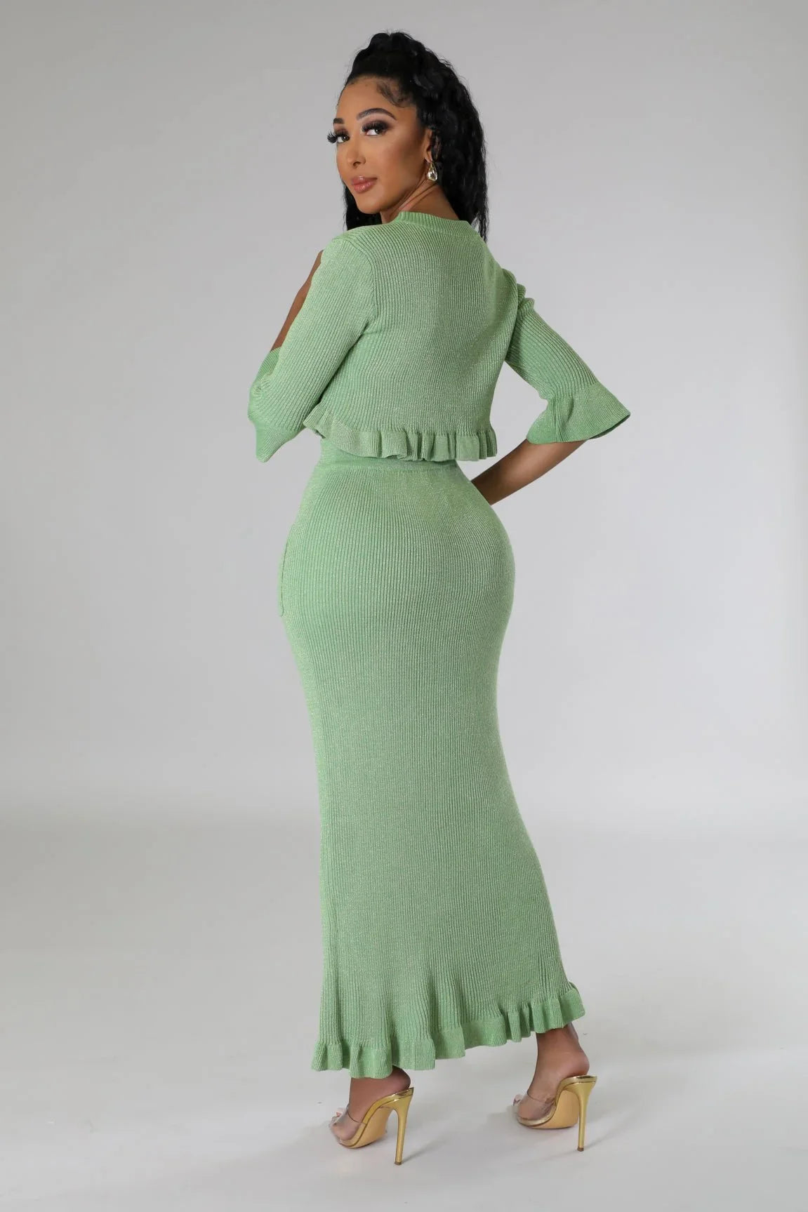 Lorena Baby Green Skirt Set with V-Neck Top