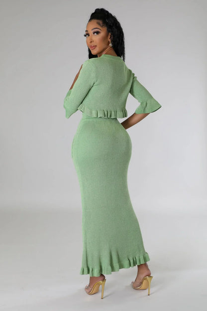Lorena Baby Green Skirt Set with V-Neck Top