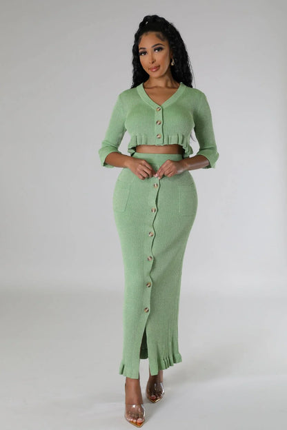 Lorena Baby Green Skirt Set with V-Neck Top