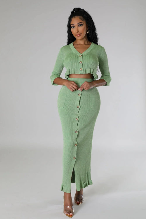 Lorena Baby Green Skirt Set with V-Neck Top