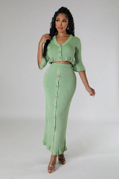 Lorena Baby Green Skirt Set with V-Neck Top