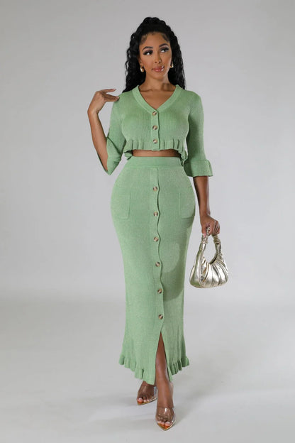 Lorena Baby Green Skirt Set with V-Neck Top