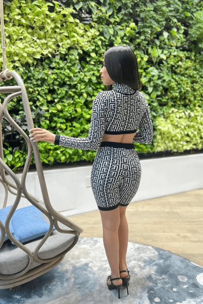 Love Me More Short Set – Black & White Printed Two-Piece Outfit