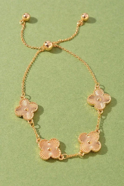 Love Mother of Pearl Clover Bracelet- Gold Cream