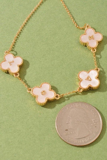 Love Mother of Pearl Clover Bracelet- Gold Cream