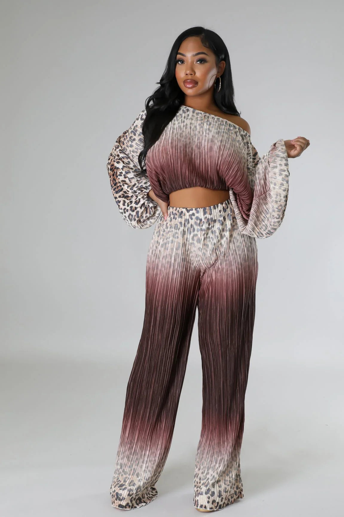Love You A Latte Ruched Pant Set with One Shoulder Top