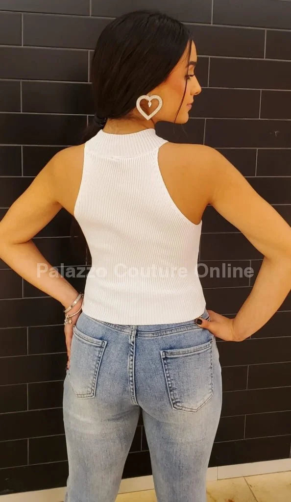 Lovely Heart White Knit Top – Cutout Turtleneck Style