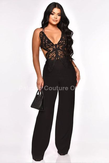 Luby Butterfly Lace Pant Set (Black)