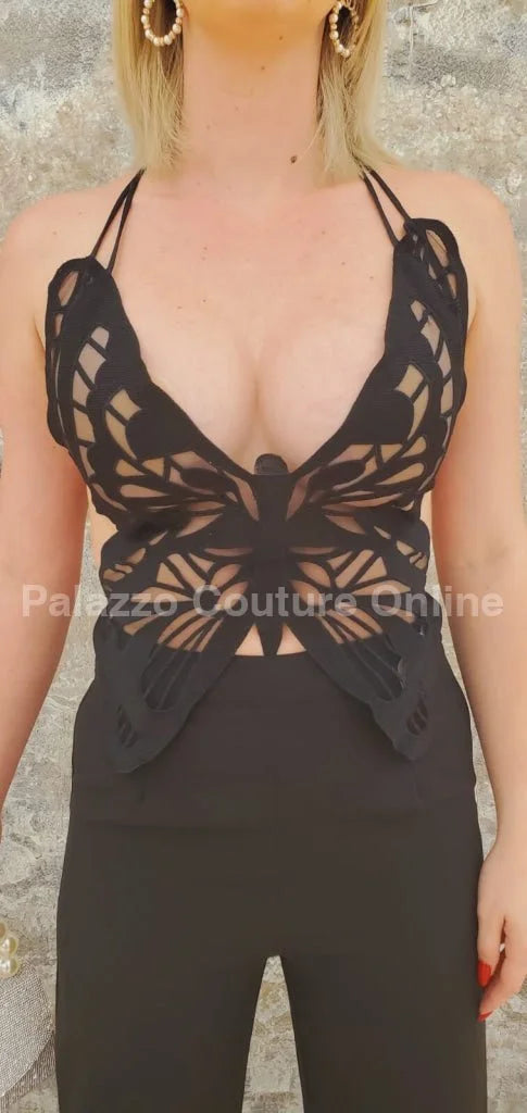 Luby Butterfly Lace Pant Set (Black)