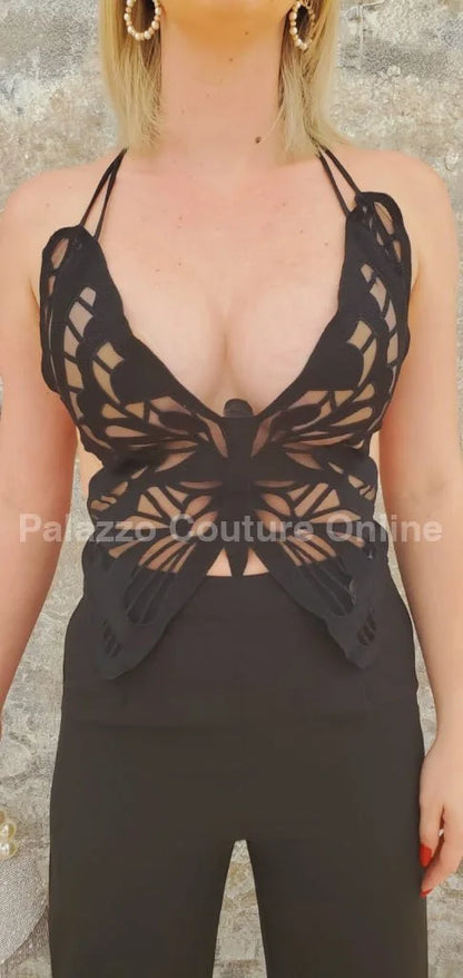 Luby Butterfly Lace Pant Set (Black)