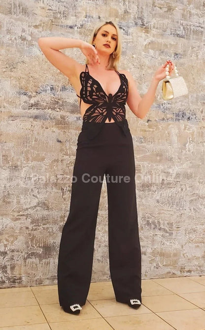 Luby Butterfly Lace Pant Set (Black)