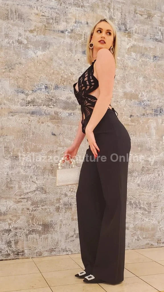 Luby Butterfly Lace Pant Set (Black)