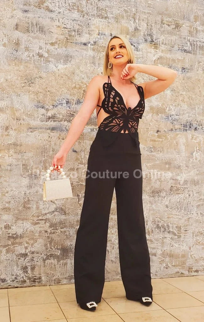 Luby Butterfly Lace Pant Set (Black)