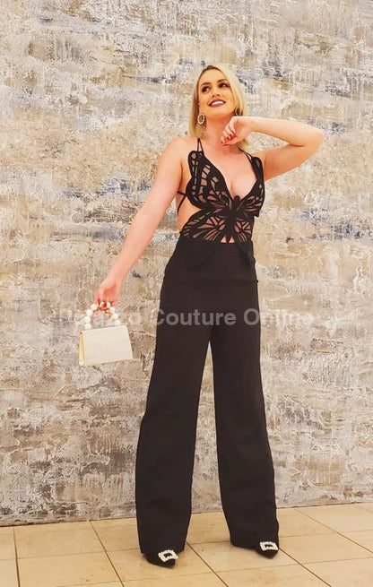 Luby Butterfly Lace Pant Set (Black)