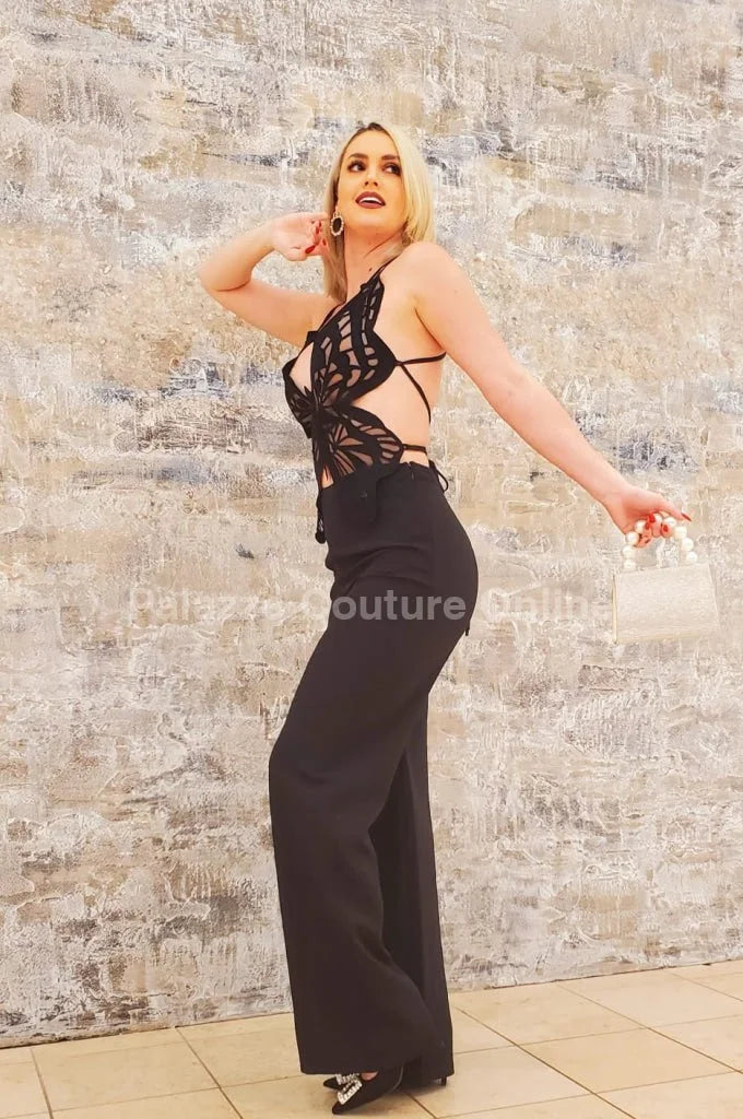 Luby Butterfly Lace Pant Set (Black)