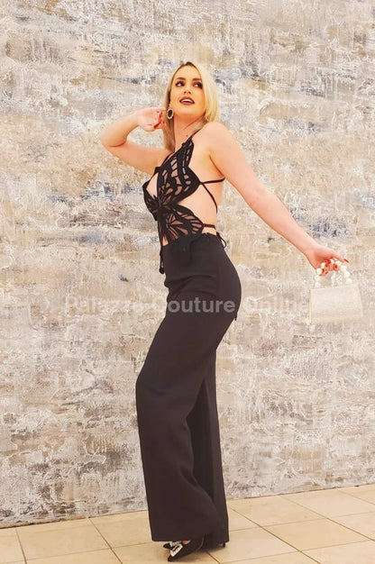 Luby Butterfly Lace Pant Set (Black)