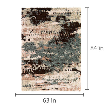 Detail image of Macleod Cream 5x8 Abstract Area Rug with overlay of product dimensions