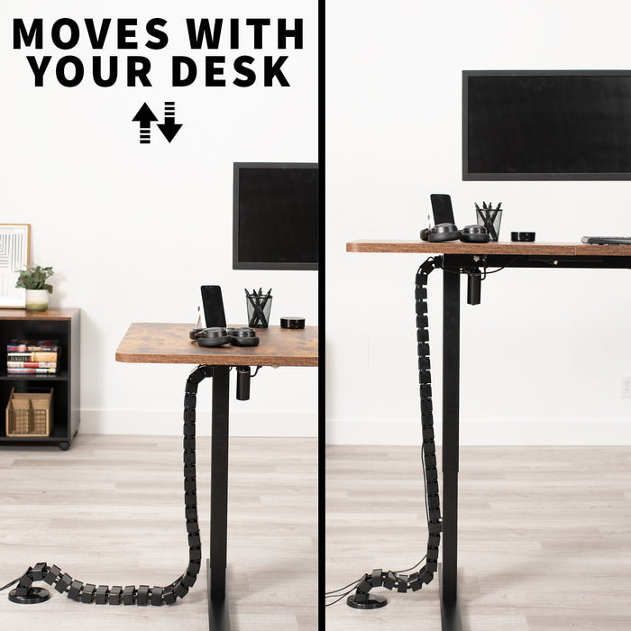This flexible cable strip provides modern and attractive desk-to-floor cable management for your work area, perfect for height adjustable and standard desks alike.