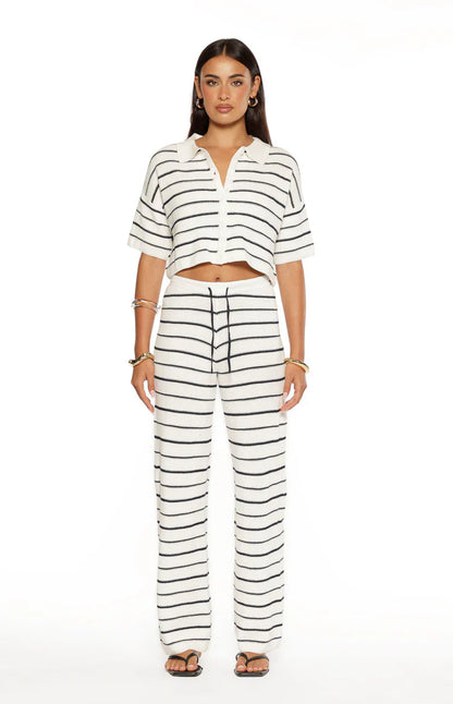 Maple White Navy Stripe Knit Pants