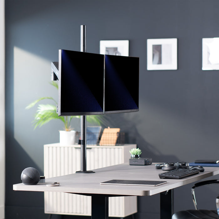 Mechanical Arm Dual 17" to 32" Monitor Extra Tall Desk Mount on desk in home office space