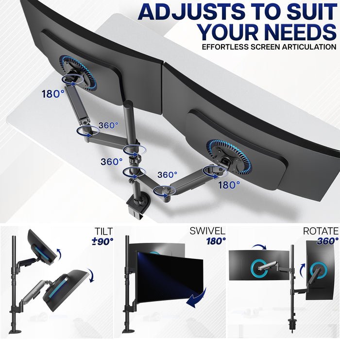 Mechanical Arm Dual 17" to 32" Monitor Extra Tall Desk Mount on desk in home office space