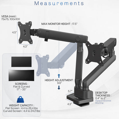 Pneumatic Arm Dual Monitor Desk Mount