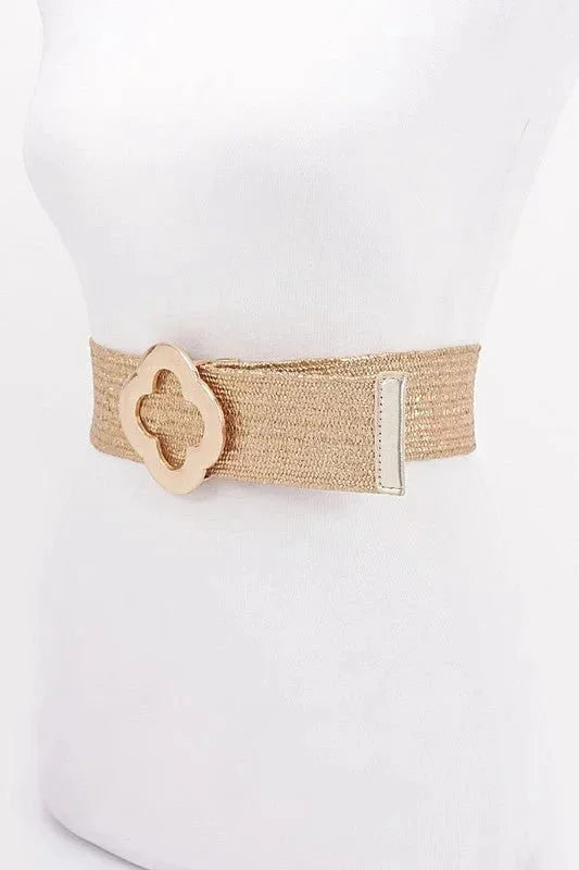 Elegance Bloom Metallic Stretch Belt - Gold