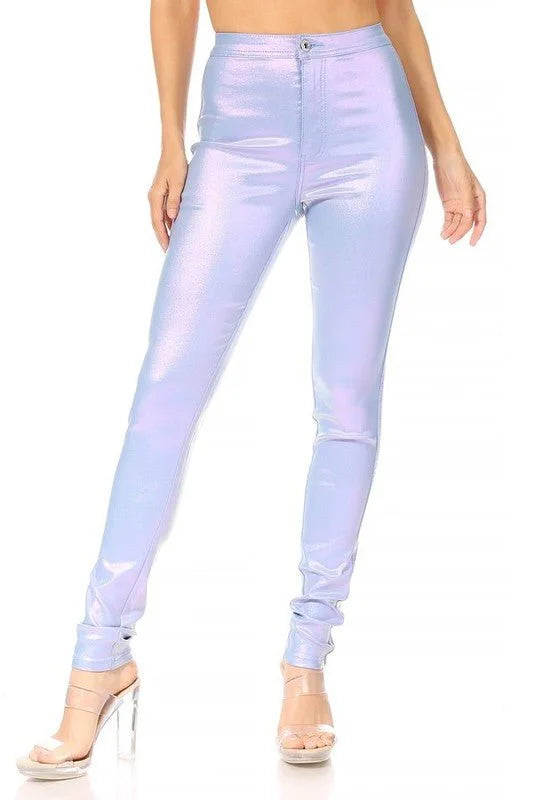 Expensive Views Metallic Lavender Pants in Light Blue Shine